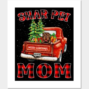 Christmas Shar Pei Mom Santa Hat Truck Tree Plaid Dog Mom Christmas Posters and Art